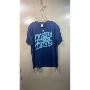Adidas Hustle For The Muscle Navy Blue Workout Athletic Graphic T-Shirt
